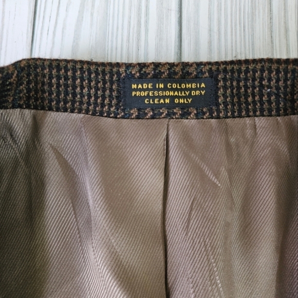 Oscar de la Renta Vintage Wool Houndstooth Blazer Button Down in Brown Size 43L - Picture 4 of 14